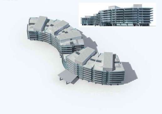 s型多层商业中心建筑群3d模型设计