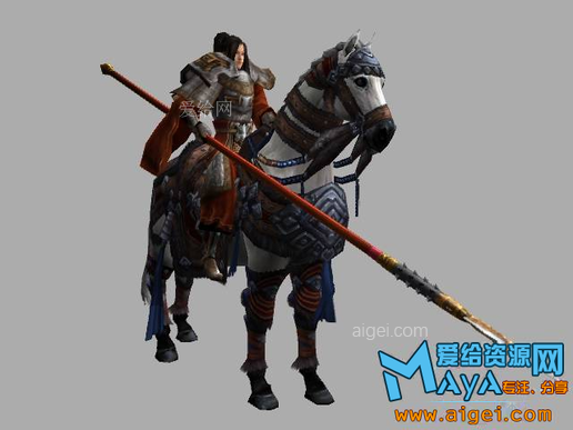 帥氣的英雄騎士騎在白色戰馬上的重槍騎士古代騎馬將軍maya模型下載!